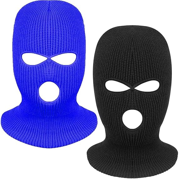 2 Pieces 3-Hole Ski Mask Knitted Face Cover Winter Balaclava Full Face Mask for Men Women Outdoor Sports (Royal Blue,Black)