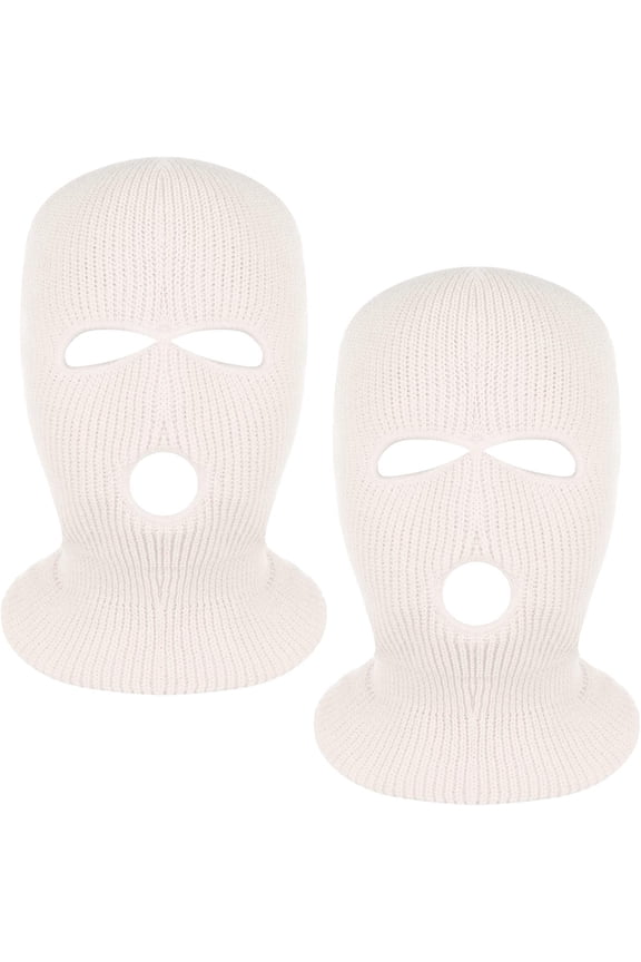 2 Pieces 3-Hole Ski Mask Knitted Face Cover Winter Balaclava Full Face Mask for Men Women Outdoor Sports (White)