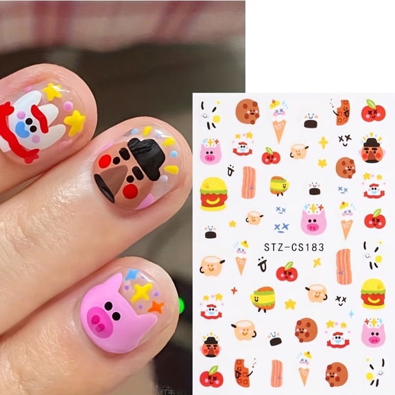 2 Pieces 3D Dinosaur Nail Art Stickers - Colorful Cartoon Designs for DIY Nail Decoration