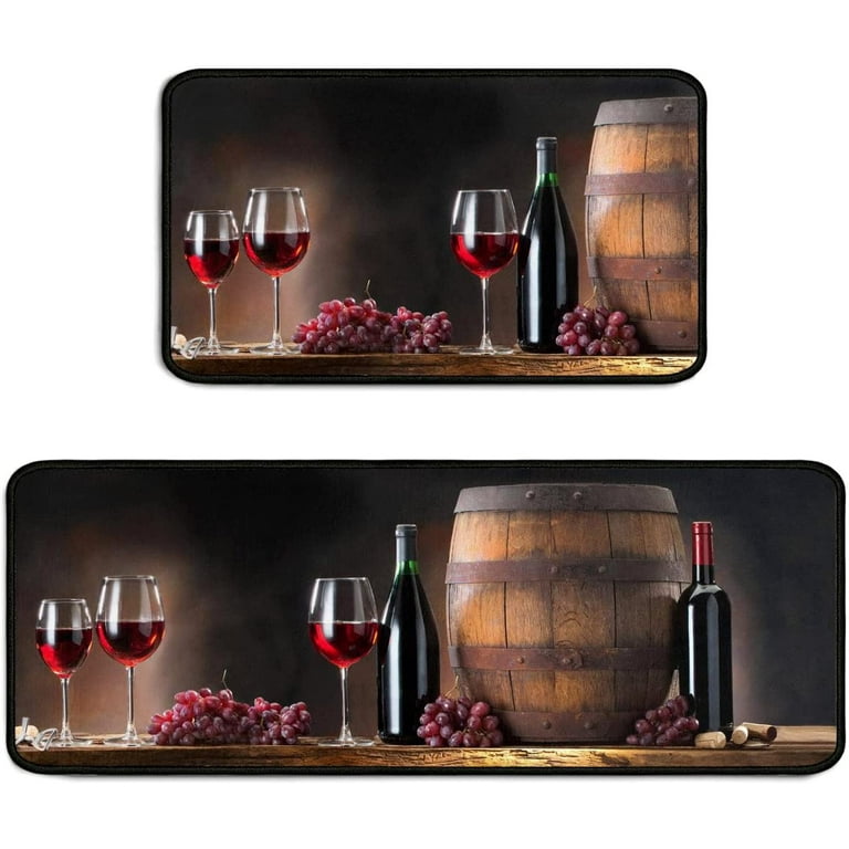 Wine Bottles Anti Fatigue Kitchen Mat Set of 2 Piece, Non-Slip
