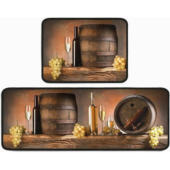 2 Pieces 3D Wine Decor Themed Kitchen Mats and Rug Set Kitchen Mat - Water Absorb Microfiber Kitchen Rug Wine Decorations for Kitchen 17"x47"+17"x23" Wine Glass Rugs