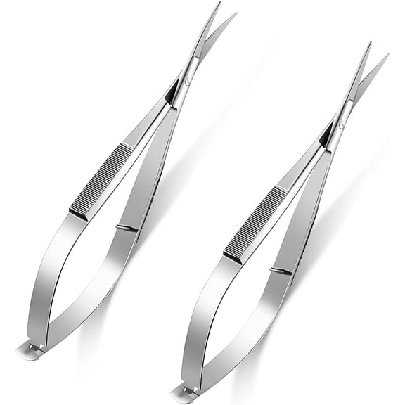 2 Pieces 4.7 Inch Stainless Steel Spring Scissors Embroidery Sewing Snips Scissors Eyebrow Trimming Scissor Curved Tip Thread Scissor for Ear Nose Mustache, 2 Styles (Silver)