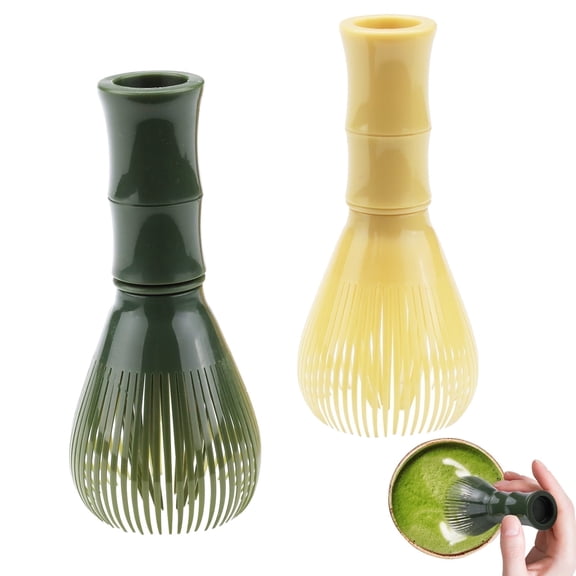 2 Pieces 4.7" Traditional Chasen Brush, Resin mixer, Traditional Chasen Brush, Reusable Green Tea Powder Stirrer Mixer Tool for Authentic Preparation Stirring Making (Yellow & Green)