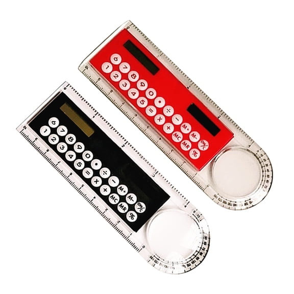2 Pieces 4-in-1 Designed Solar Calculator with Ruler, Magnifier and Protractor Multifunctional Stationery Gift for Kid