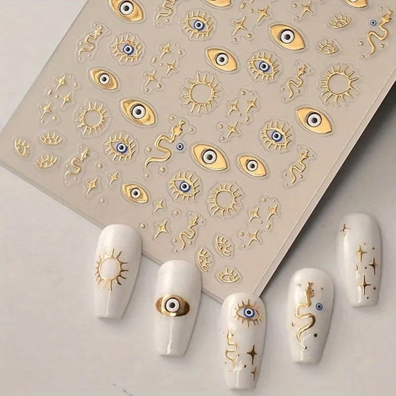 2 Pieces 5D Embossed Nail Art Stickers - Self-Adhesive Glitter Decals with Trendy Star, Eye, and Snake Patterns for Stunning Nail Designs
