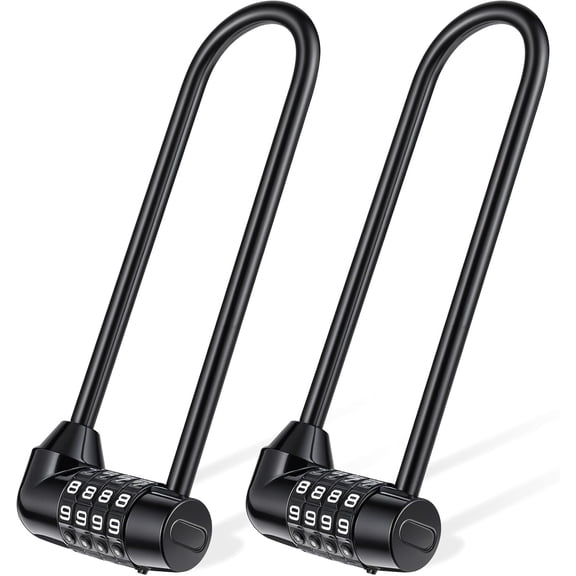 2 Pieces 6 Inch Long Shackle Combination Lock 4 Digit Combination Padlock with Resettable Code Waterproof for Gates, Fences, Cabinets, Shed, Dumpster, Outdoor Security, Black