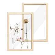2 Pieces 7.8" x 11.8" Wooden Dried Pressed Flower Frames, Clear Double Acrylic Photo Picture Frames, Floating Pressed Flower Shadow Box Display for Plant Specimen Tabletop & Wall Decor