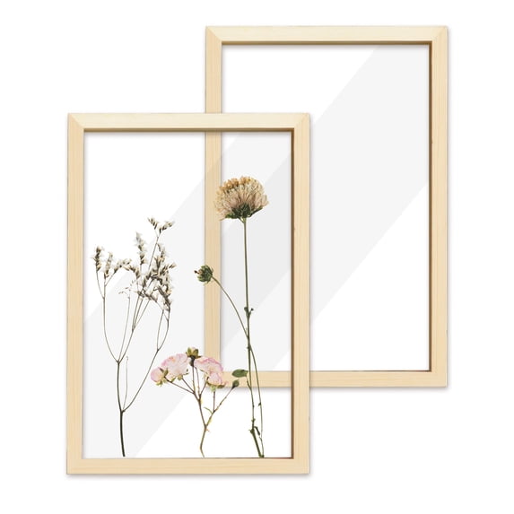 2 Pieces 7.8" x 11.8" Wooden Dried Pressed Flower Frames, Clear Double Acrylic Photo Picture Frames, Floating Pressed Flower Shadow Box Display for Plant Specimen Tabletop & Wall Decor