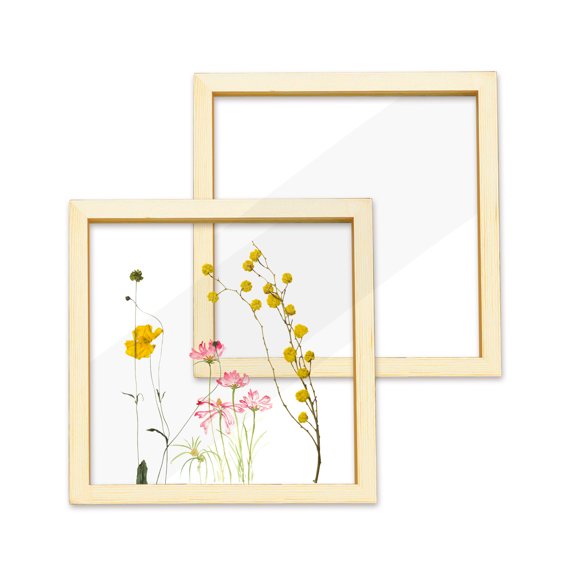 2 Pieces 7.8" x 7.8" Wooden Dried Pressed Flower Frames, Clear Double Acrylic Photo Picture Frames, Floating Pressed Flower Shadow Box Display for Plant Specimen Tabletop & Wall Decor