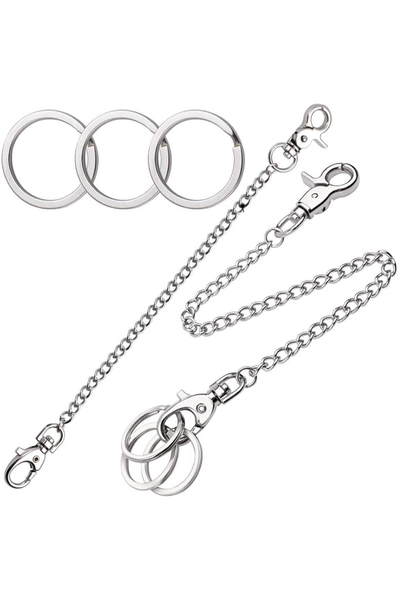 2 Pieces 8 Inches of Metal Wallet Keychain Pants Chain with Both Ends Lobster Clasps and 6 Pieces of Key Rings for Keys, Pants, Belt Loop and Wallets
