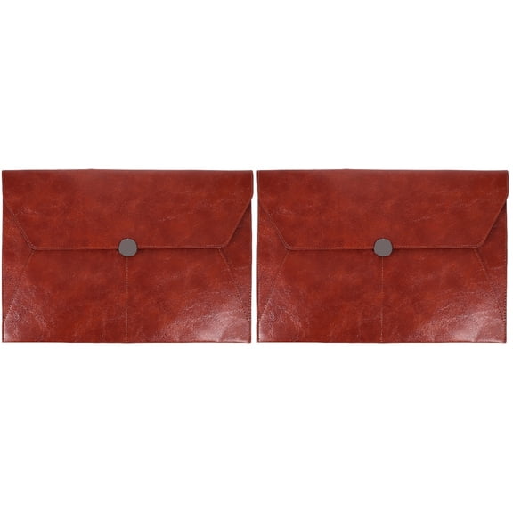 2 Pieces A4 Imitation Leather Large Capacity Storage Bag Business Envelopes Brown