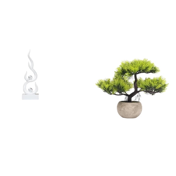 2 Pieces Abstract Art Statue Artificial Bonsai Tree Modern Resin Faux Plant Ornament for Bookshelf Entryway