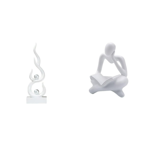 2 Pieces Abstract Art Statue Home Decor Ornament Resin Fire Thinker Figure for Bookshelf Office Tabletop Bedroom
