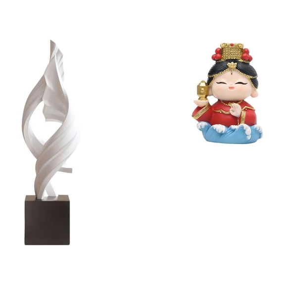 2 Pieces Abstract Art Statue Mazu Mother Sculpture Resin Tabletop Decor for Living Room Office Mantel