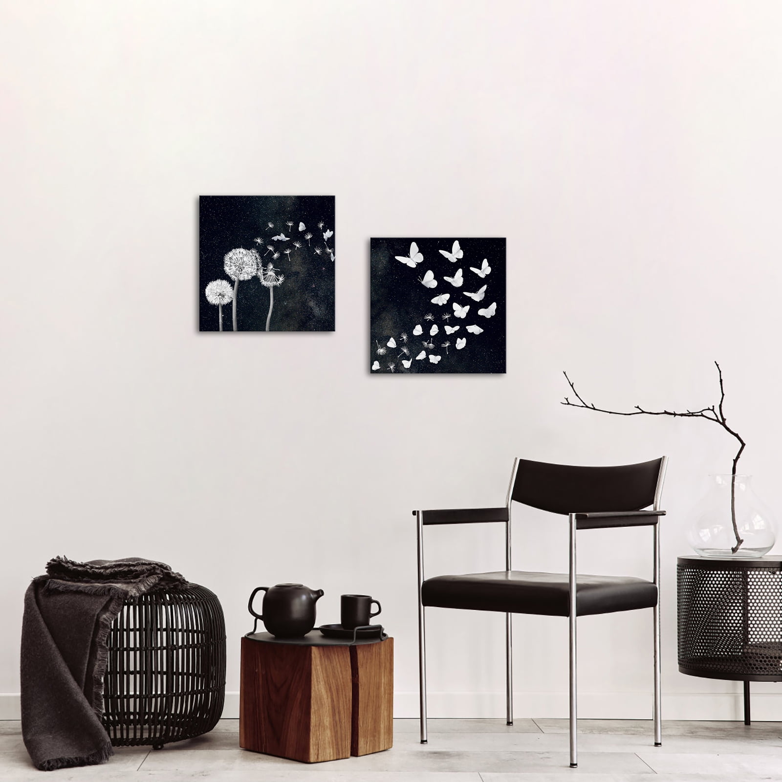 2 Pieces Abstract Dandelion Butterfly Canvas Wall Art Wish Flowers