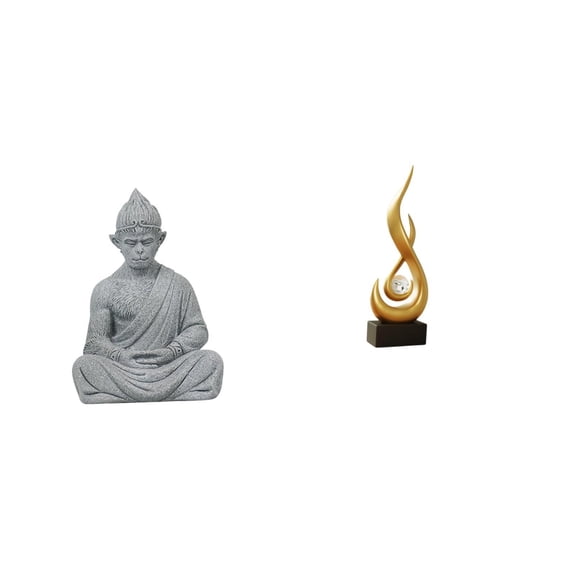 2 Pieces Abstract Fire Monkey Statue Buddha Sandstone Material Modern Ornament for Hotel Patio Living Room