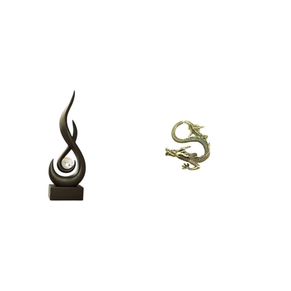 2 Pieces Abstract Fire Sculpture Brass Statue Modern Resin Art Ornament for Living Room Office Decor