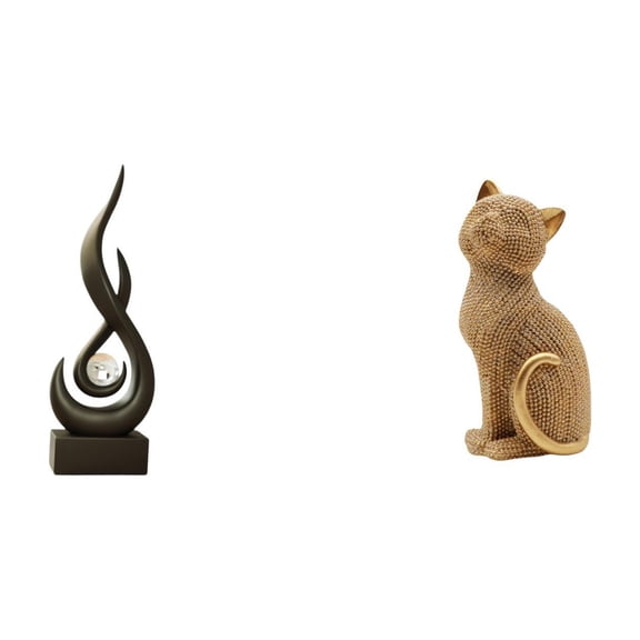 2 Pieces Abstract Fire Sculpture Cat Statue Resin Material Decorative Figurine for Living Room Bedroom Shelf Desk