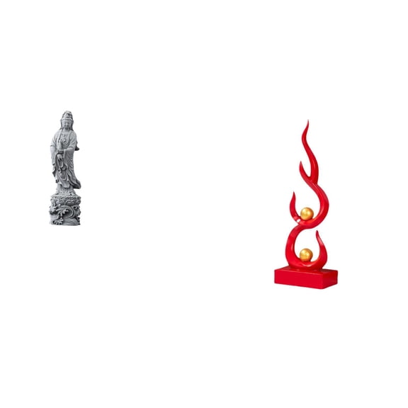 2 Pieces Abstract Fire Sculpture Guan Yin Statue Modern Art Resin Stone Craft for Living Room Bedroom Display
