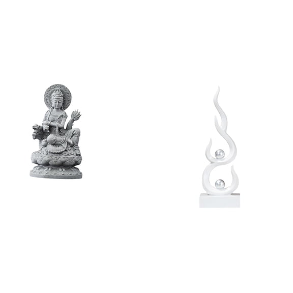 2 Pieces Abstract Fire Sculpture Guan Yin Statue Modern Resin Craft for Living Room Office Bedroom Decor