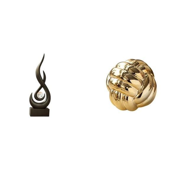 2 Pieces Abstract Fire Sculpture Knot Yarn Ball Ceramic Material Modern Home Living Room Decor