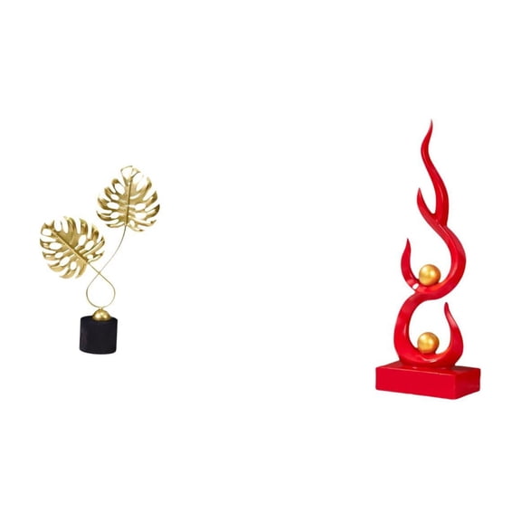2 Pieces Abstract Fire Sculpture Leaf Statue Ornament Resin Craft for Office Bedroom Shelf Display