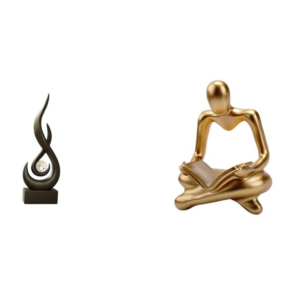2 Pieces Abstract Fire Sculpture Modern Art Figurine Resin Material for Living Room Office Decor