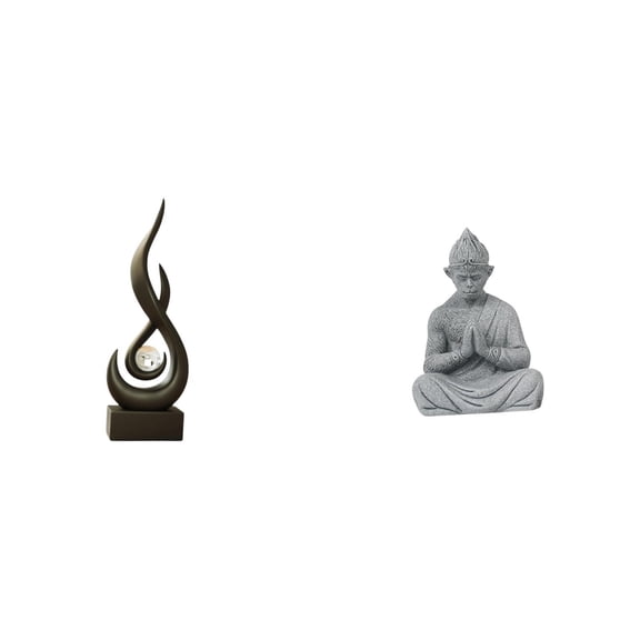 2 Pieces Abstract Fire Sculpture Monkey Statue Buddha Ornament Sandstone Material for Living Room Office Garden Decor
