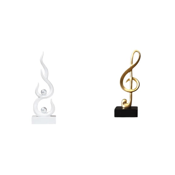 2 Pieces Abstract Fire Sculpture Music Note Figurine Resin Ornament for Modern Desk Office Home Decor Gift