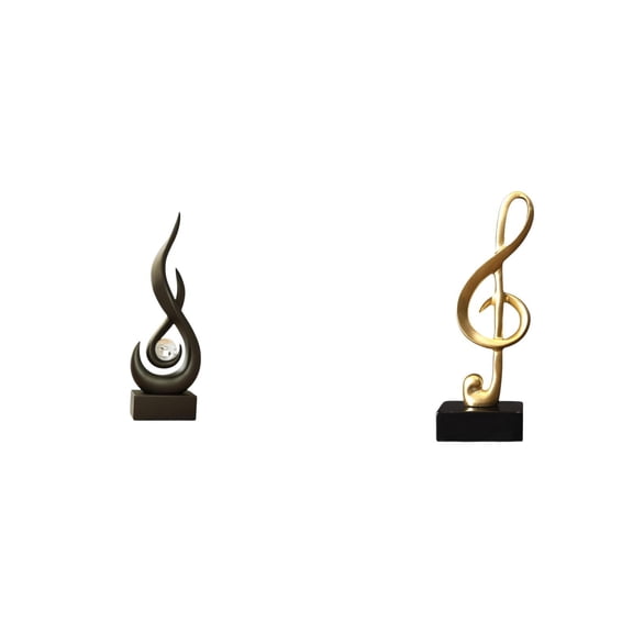 2 Pieces Abstract Fire Sculpture Music Note Statue Resin Tabletop Ornament for Living Room Office Decor and Gift