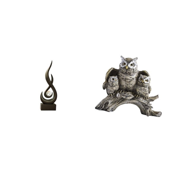 2 Pieces Abstract Fire Sculpture Owl Figurine Resin Material Modern Art Ornament for Living Room Office Decor