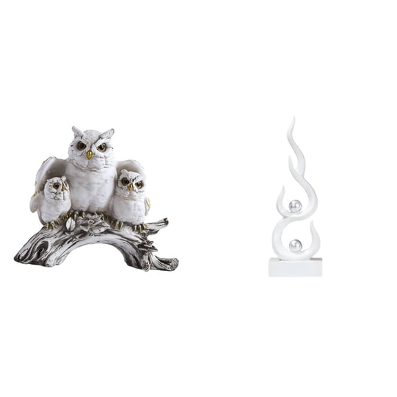2 Pieces Abstract Fire Sculpture Owl Figurines Modern Animal Crafts Resin Ornament for Bookshelf Cabinet Tabletop Office