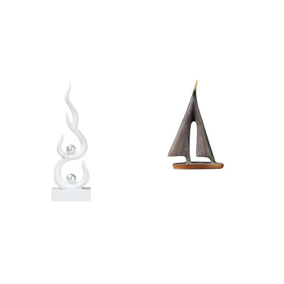 2 Pieces Abstract Fire Sculpture Sailboat Figurine Resin Craft for Office Living Room Bookshelf Decor