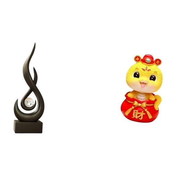 2 Pieces Abstract Fire Sculpture Snake Statue Resin Material Chinese New Year Living Room Decor