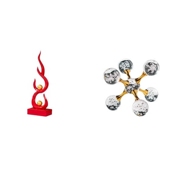 2 Pieces Abstract Fire Sculpture Sphere Figurine Resin Material for Desk Office and Home Decoration