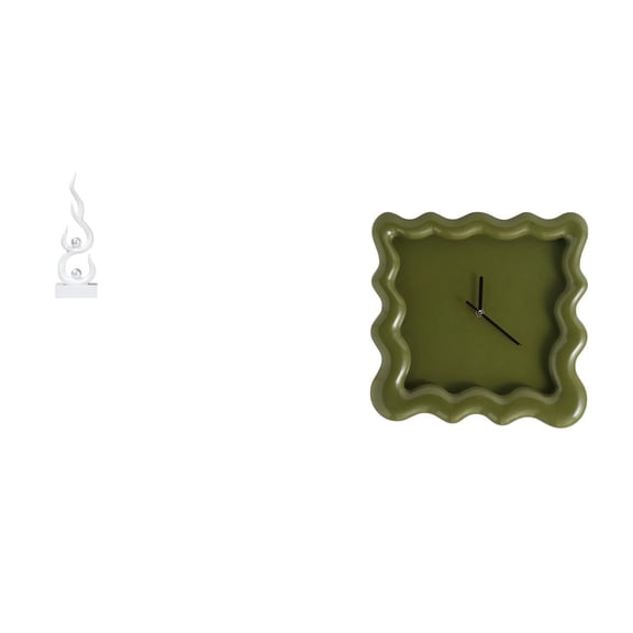2 Pieces Abstract Fire Sculpture Wall Clock Resin Material Quiet Non Ticking for Office Living Room Bedroom Decor