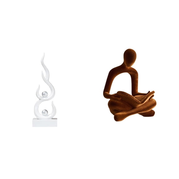 2 Pieces Abstract Human Figurine Fire Sculpture Resin Material Versatile Art Statue for Office Bookshelf Gift