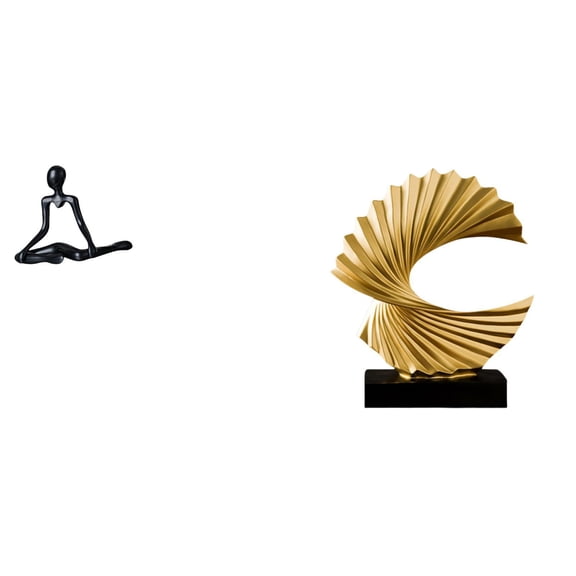 2 Pieces Abstract Ocean Wave Sculpture Thinker Figurine Resin Artwork Modern Design for Living Room Office Gift