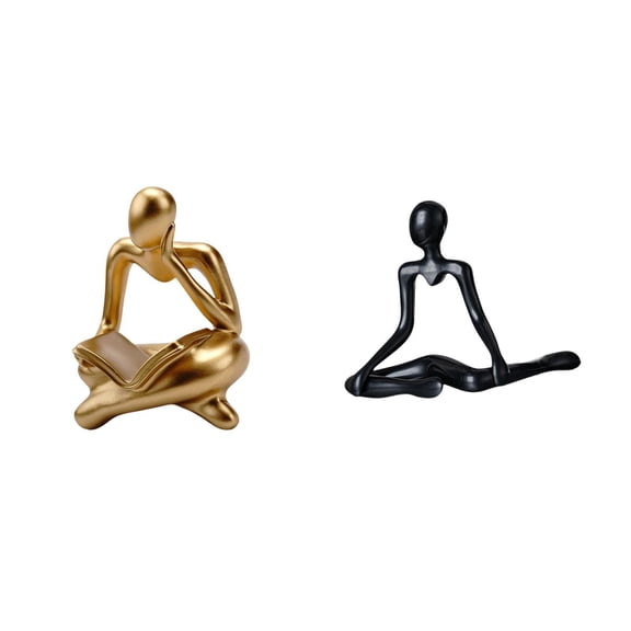 2 Pieces Abstract Reader Figurine Thinker Statue Human Sculpture Resin Material Tabletop Office Home Decor Collectibles