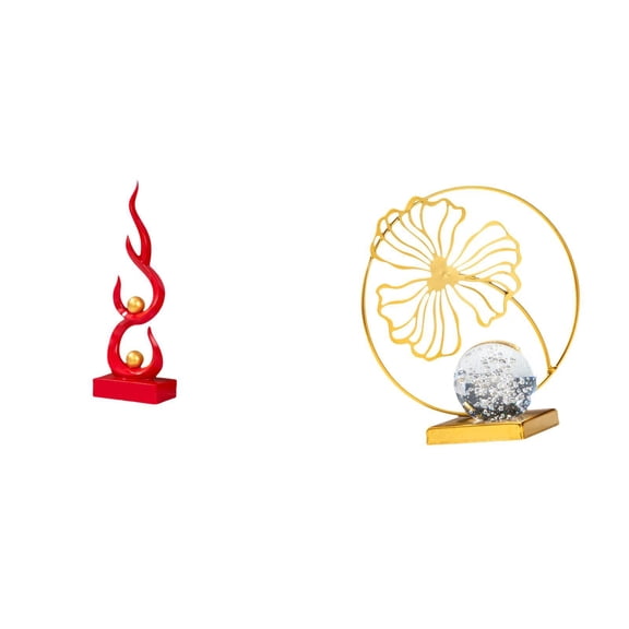 2 Pieces Abstract Sculpture Leaf Statue Fire Figurine Durable Resin Iron Material for Home Office Shelf Decor