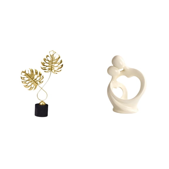 2 Pieces Abstract Statue Leaf Figurine Resin Craft Artistic Decoration for Office Bedroom Anniversary