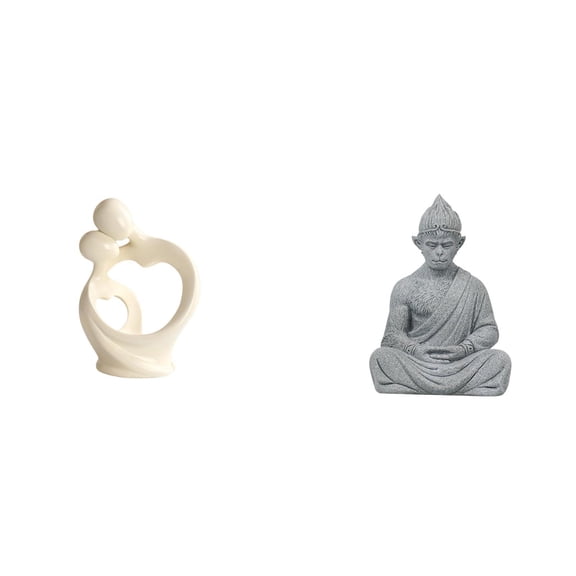 2 Pieces Abstract Statue Monkey Sculpture Resin Figurine Modern Artistic Design for Home Office Meditation Space