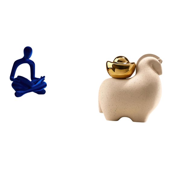 2 Pieces Abstract Thinker Figurine Animal Sculpture Resin Material Modern Home Office Desktop Decor for Adults