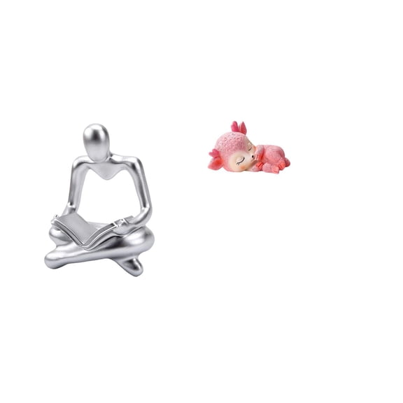 2 Pieces Abstract Thinker Figurine Deer Sculpture Resin Material for Living Room Dining Tabletop Decoration