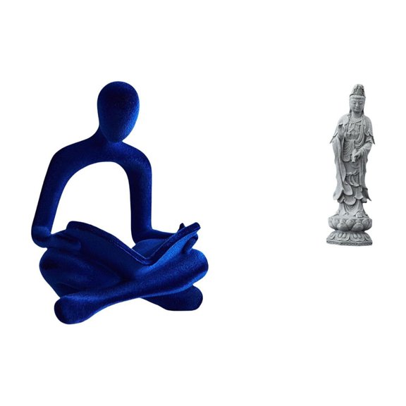 2 Pieces Abstract Thinker Figurine Human Sculpture Guan Yin Statue Resin Material for Office Home Bar Decor