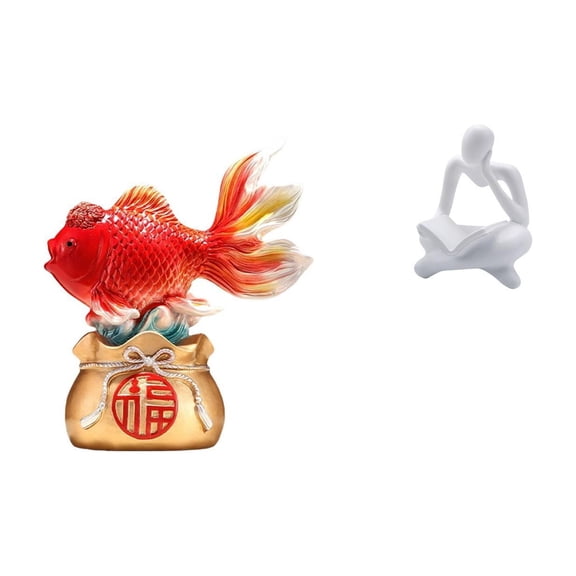 2 Pieces Abstract Thinker Statue Decorative Koi Sculpture Human Figurine Resin Gift for Entryway Office Home Shelf