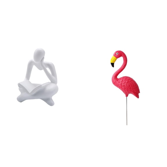 2 Pieces Abstract Thinker Statue Flamingo Garden Stake Human Figurine Resin Material for Office Garden Decor