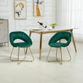 thumbnail image 1 of 2 Pieces Accent Chair, Velvet Upholstered Dining Chair with Woven Backrest and Cross Metal Legs, Modern Vanity Chair Living Room Chair Side Chair Office Chair with Adjustable Foot Pads, Emerald, 1 of 9