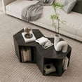thumbnail image 1 of 2 Pieces Accent Coffee Table, Modern 47.24" Multi-Function Wood Side Table with Open Storage Space, Hexagonal Nightstand Set of 2 for Living Room, Bedroom, Black Brown, 1 of 9