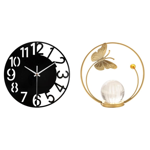 2 Pieces Acrylic Clock Crystal Ball Decoration Kit Modern Style 30cm Diameter for Home Office Desk Shelf Decor